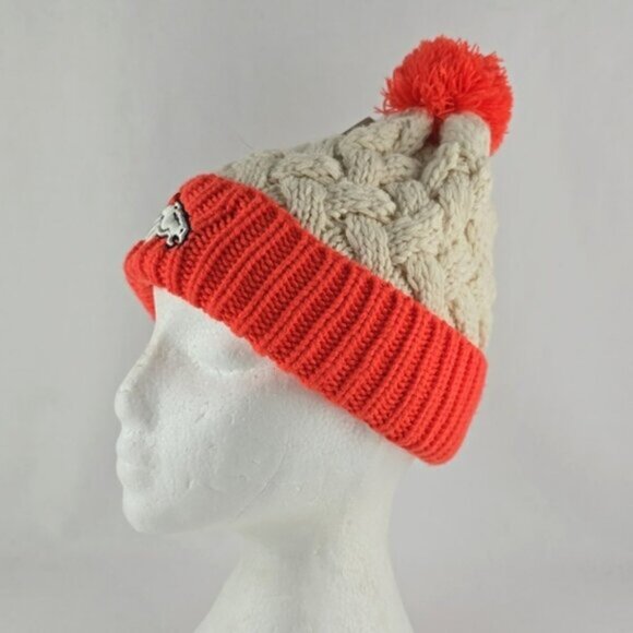 NFL Denver Broncos Logo Women's New Era Matterhorn Cream Orange Cable Knit Hat - Picture 5 of 12